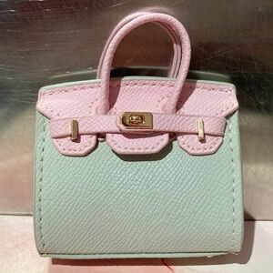 👜 Handmade Mini Pink 🌹 Gray Faux Leather Birkin AirPods Tote Bag Charm Miniature